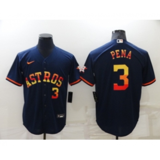 Men's Houston Astros #3 Jeremy Pena Number Navy Blue Rainbow Stitched MLB Cool Base Nike Jersey - Ujersey