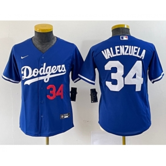 Youth Nike Los Angeles Dodgers #34 Fernando Valenzuela Number Blue Stitched Cool Base Jersey - Ujersey