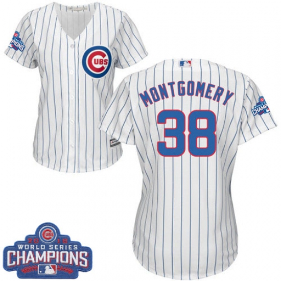 Women's Majestic Chicago Cubs #38 Mike Montgomery Authentic White Home 2016 World Series Champions Cool Base MLB Jersey - Ujersey