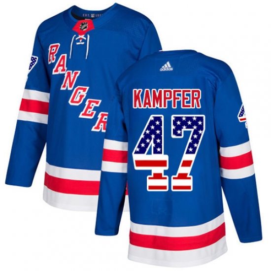 Youth Adidas New York Rangers #47 Steven Kampfer Authentic Royal Blue USA Flag Fashion NHL Jersey - Ujersey