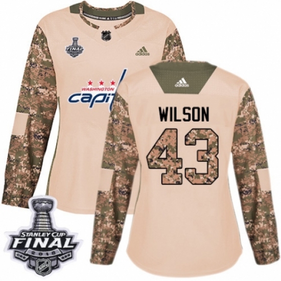 Women's Adidas Washington Capitals #43 Tom Wilson Authentic Camo Veterans Day Practice 2018 Stanley Cup Final NHL Jersey - Ujersey