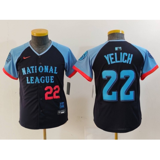 Youth Milwaukee Brewers #22 Christian Yelich Number Navy 2024 All Star Limited Stitched Jersey - Ujersey