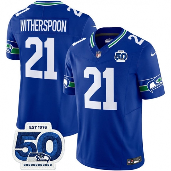 Men's Seattle Seahawks #21 Devon Witherspoon Royal 2025 F.U.S.E 50th Anniversary Throwback Vapor Limited Football Stitched Jersey - Ujersey