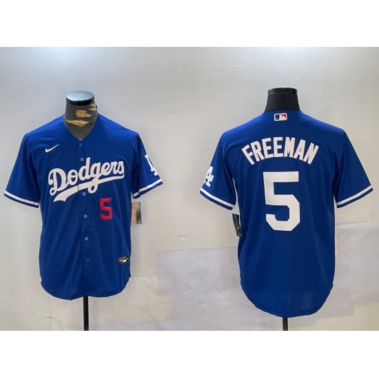 Men's Los Angeles Dodgers #5 Freddie Freeman Number Blue Cool Base Jersey - Ujersey