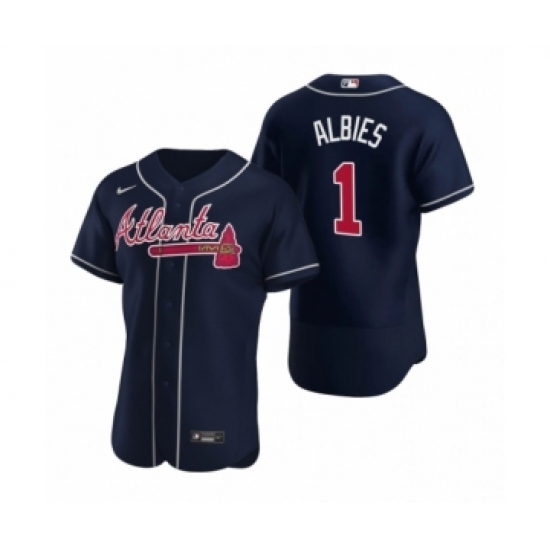 Men's Atlanta Braves #1 Ozzie Albies Nike Navy Authentic 2020 Alternate Jersey