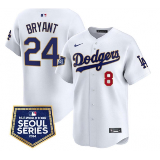 Men's Los Angeles Dodgers Front #8 Back #24 Kobe Bryant White 2024 World Tour Seoul Series Home Limited Stitched Baseball Jersey - Ujersey