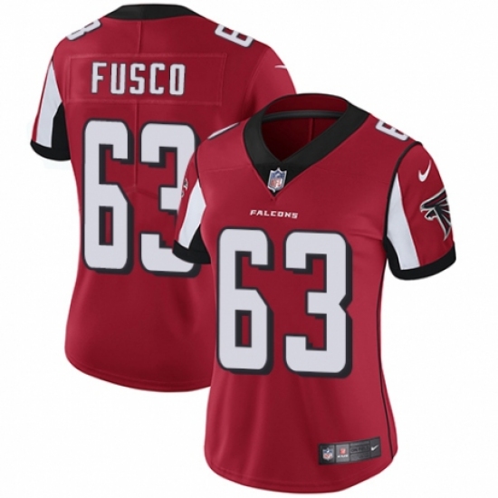 Women's Nike Atlanta Falcons #63 Brandon Fusco Red Team Color Vapor Untouchable Limited Player NFL Jersey - Ujersey