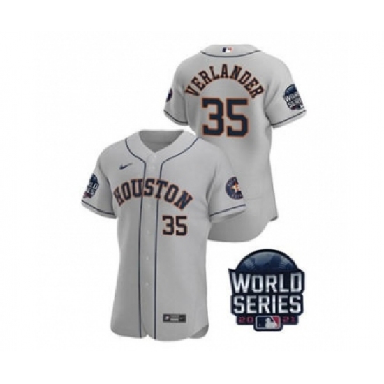 Men's Houston Astros #35 Justin Verlander 2021 Grey World Series Flex Base Stitched Baseball Jersey - Ujersey
