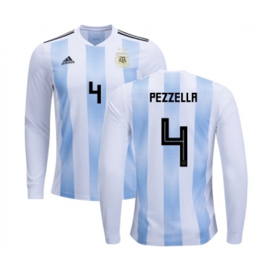 Argentina #4 Pezzella Home Long Sleeves Kid Soccer Country Jersey