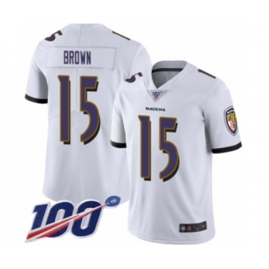 Men's Baltimore Ravens #15 Marquise Brown White Vapor Untouchable Limited Player 100th Season Football Jersey - Ujersey