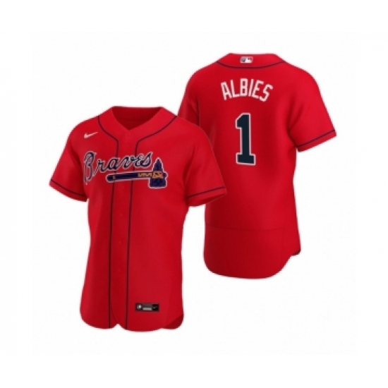 Men's Atlanta Braves #1 Ozzie Albies Nike Red Authentic 2020 Alternate Jersey - Ujersey