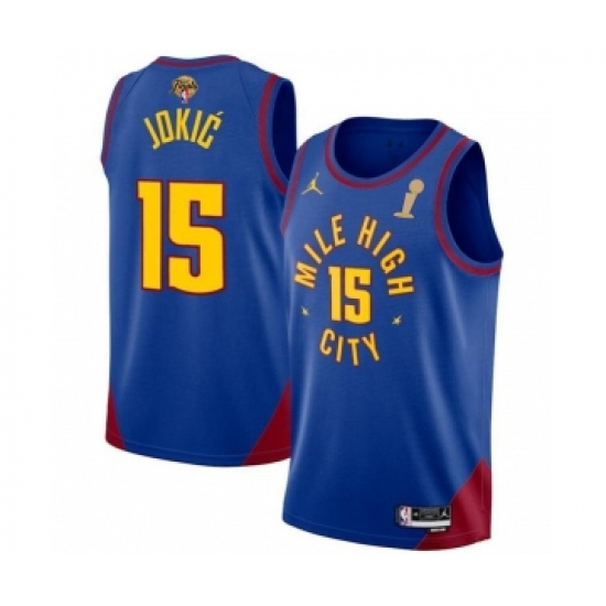 Men's Denver Nuggets #15 Nikola Jokic Blue 2023 Finals Champions Statement Edition Stitched Basketball Jersey - Ujersey