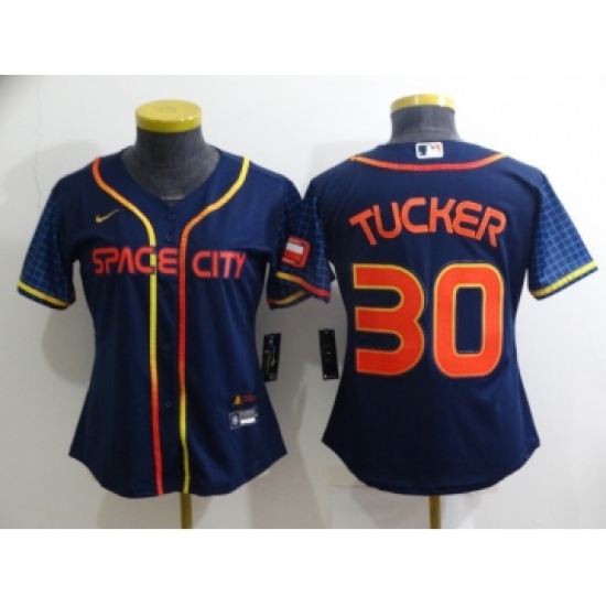 Women's Houston Astros #30 Kyle Tucker 2022 Navy Blue City Connect Cool Base Stitched Jersey - Ujersey