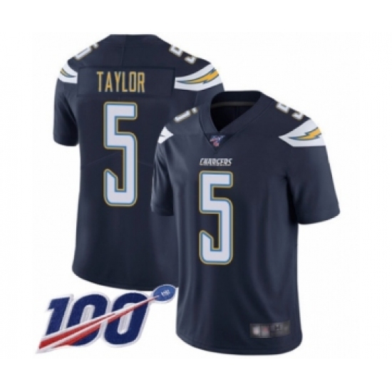 Men's Los Angeles Chargers #5 Tyrod Taylor Navy Blue Team Color Vapor Untouchable Limited Player 100th Season Football Jersey - Ujersey