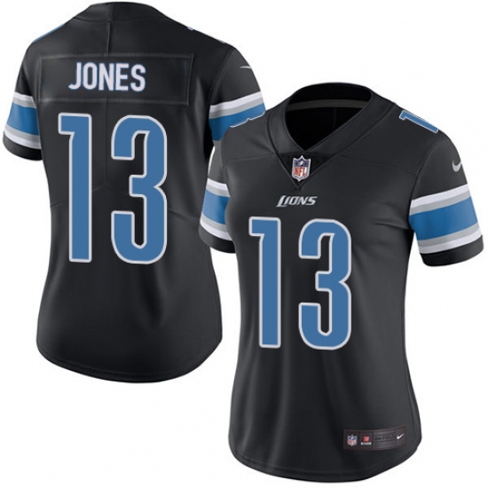 Women's Nike Detroit Lions #13 T.J. Jones Limited Black Rush Vapor Untouchable NFL Jersey - Ujersey