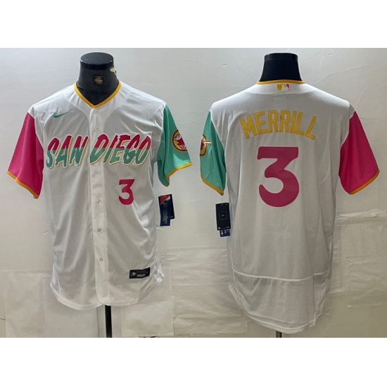 Men's San Diego Padres #3 Jackson Merrill Number White 2024 City Connect Flex Base Stitched Jersey - Ujersey