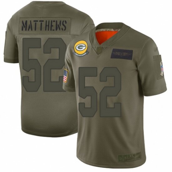 Youth Green Bay Packers #52 Clay Matthews Limited Camo 2019 Salute to Service Football Jersey
