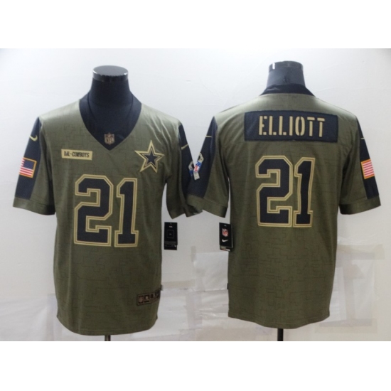 Men's Dallas Cowboys #21 Ezekiel Elliott Nike Olive 2021 Salute To Service Limited Player Jersey - Ujersey