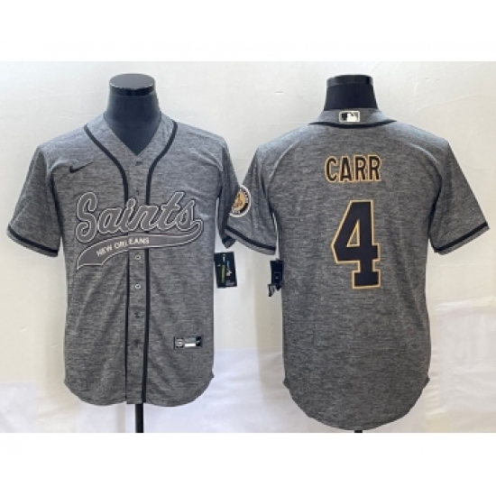 Men's New Orleans Saints #4 Derek Carr Grey Gridiron Cool Base Stitched Baseball Jersey