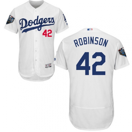 Men's Majestic Los Angeles Dodgers #42 Jackie Robinson White Home Flex Base Authentic Collection 2018 World Series MLB Jersey - Ujersey
