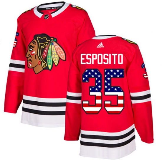 Youth Adidas Chicago Blackhawks #35 Tony Esposito Authentic Red USA Flag Fashion NHL Jersey - Ujersey
