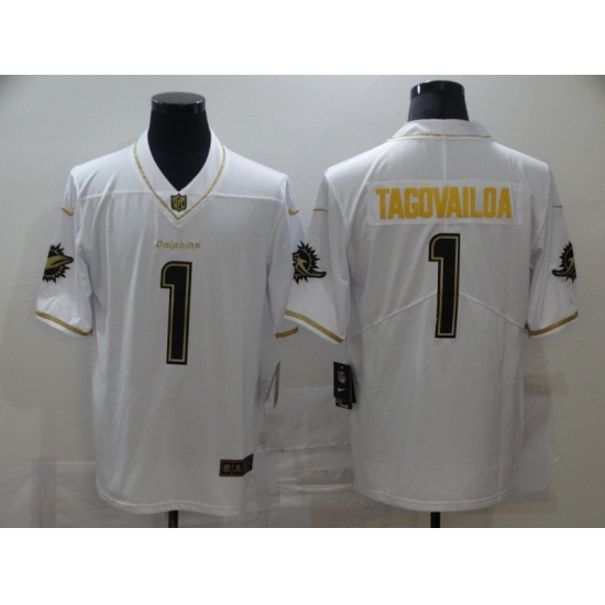 Men's Miami Dolphins #1 Tua Tagovailoa White Olive Gold Nike Limited Jersey - Ujersey