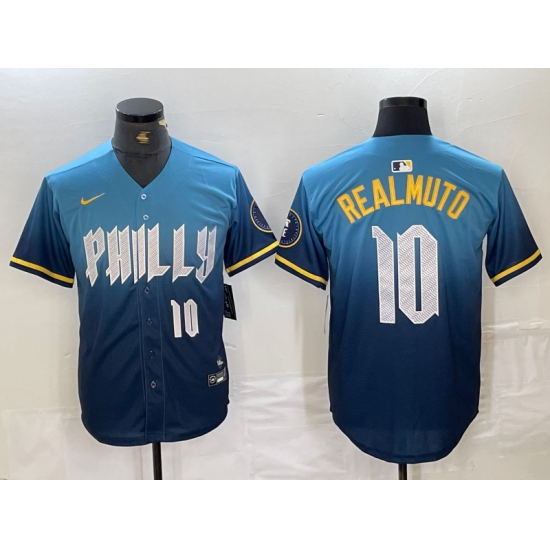 Men's Philadelphia Phillies #10 JT Realmuto Number Blue 2024 City Connect Limited Stitched Jersey - Ujersey