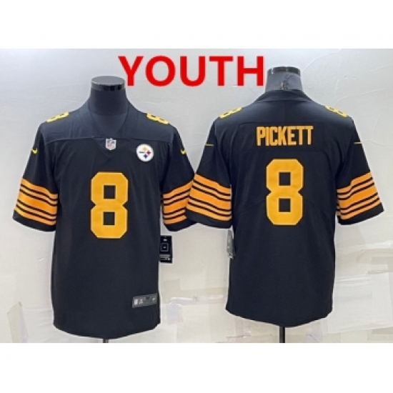 Youth Pittsburgh Steelers #8 Kenny Pickett Black Color Rush Stitched NFL Nike Limited Jersey - Ujersey