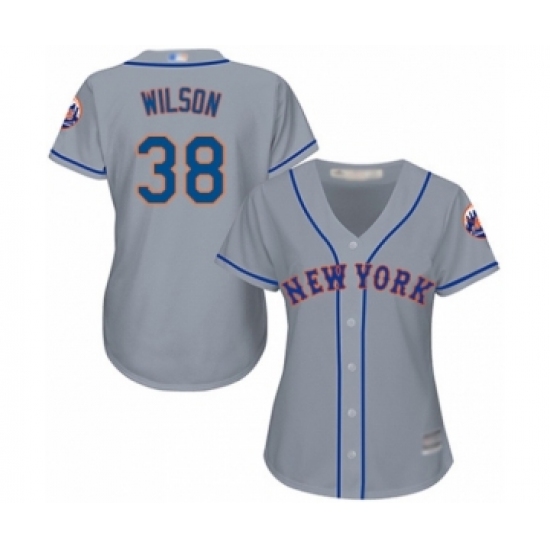 Women's New York Mets #38 Justin Wilson Authentic Grey Road Cool Base Baseball Player Jersey