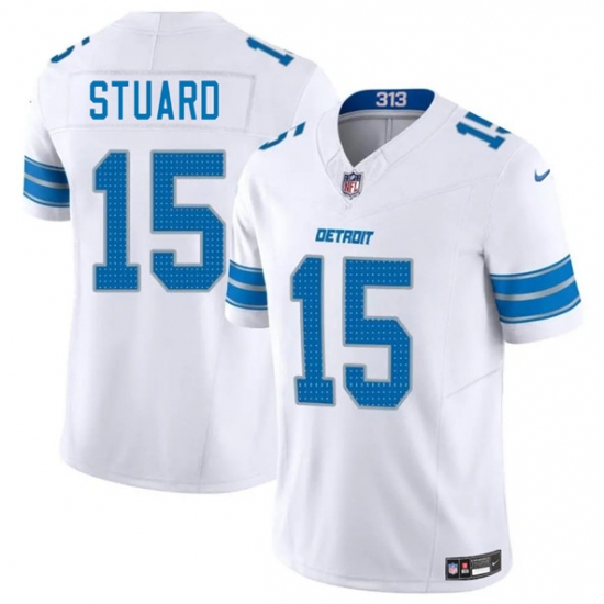 Men's Detroit Lions #15 Grant Stuard White 2025 F.U.S.E. Vapor Limited Football Stitched Jersey - Ujersey