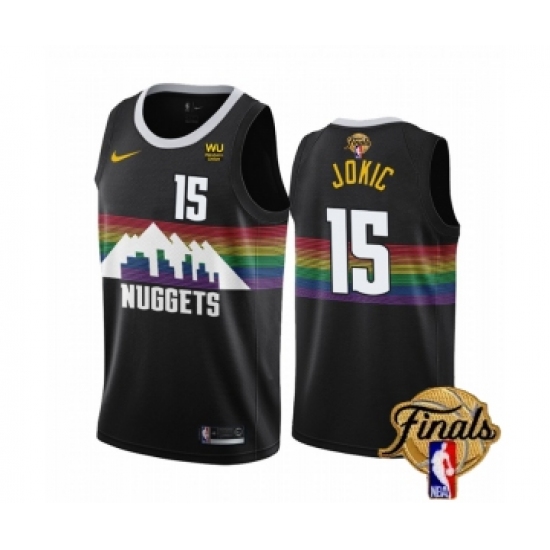 Men's Denver Nuggets #15 Nikola Jokic Black 2023 Finals City Edition Stitched Basketball Jersey - Ujersey