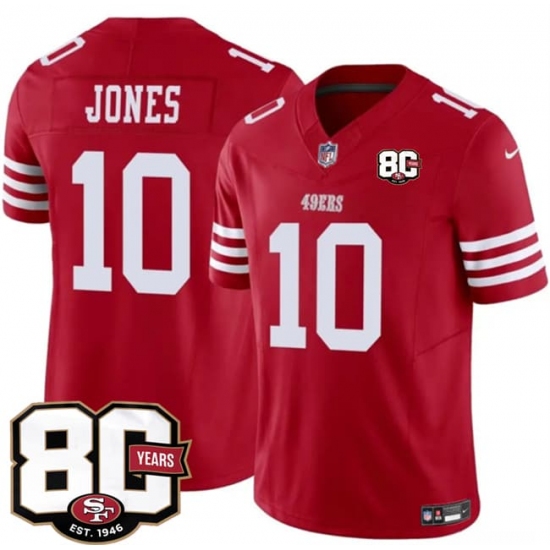 Men's San Francisco 49ers #10 Mac Jones Red 80th Anniversary 2026 F.U.S.E. Vapor Untouchable Limited Football Stitched Jersey - Ujersey