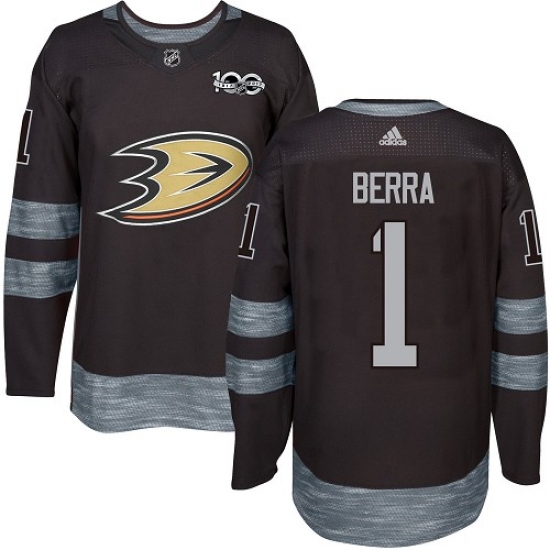 Men's Adidas Anaheim Ducks #1 Reto Berra Authentic Black 1917-2017 100th Anniversary NHL Jersey - Ujersey