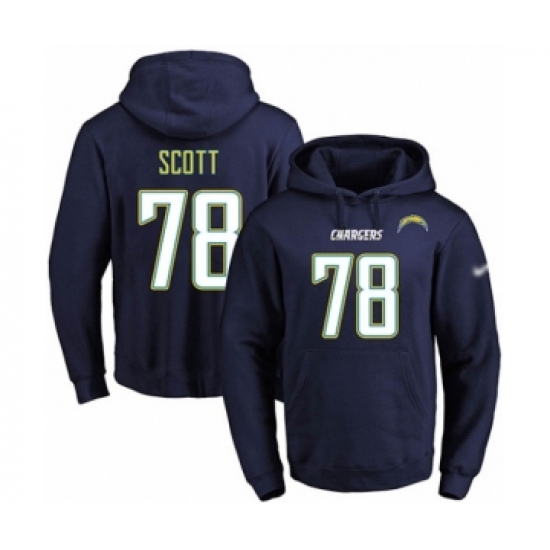 Football Men's Los Angeles Chargers #78 Trent Scott Navy Blue Name & Number Pullover Hoodie - Ujersey