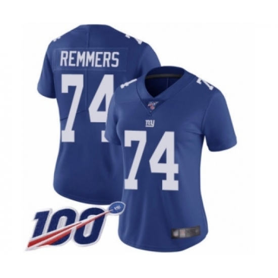 Women's New York Giants #74 Mike Remmers Royal Blue Team Color Vapor Untouchable Limited Player 100th Season Football Jersey - Ujersey