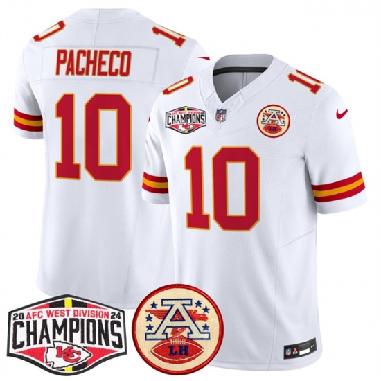 Men's Kansas City Chiefs #10 Isiah Pachecoy White F.U.S.E. 2024 AFC West Division Champions Vapor Limited Stitched Football Jersey - Ujersey