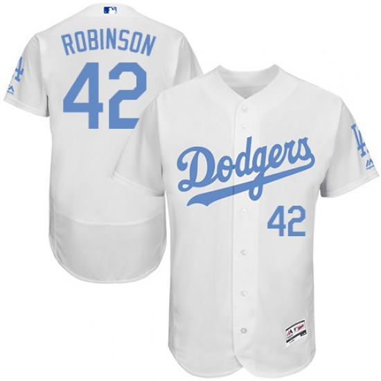 Men's Majestic Los Angeles Dodgers #42 Jackie Robinson Authentic White 2016 Father's Day Fashion Flex Base MLB Jersey - Ujersey