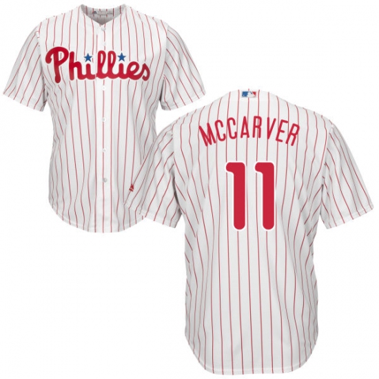 Youth Majestic Philadelphia Phillies #11 Tim McCarver Authentic White/Red Strip Home Cool Base MLB Jersey - Ujersey