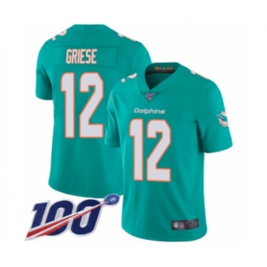 Men's Miami Dolphins #12 Bob Griese Aqua Green Team Color Vapor Untouchable Limited Player 100th Season Football Jersey - Ujersey