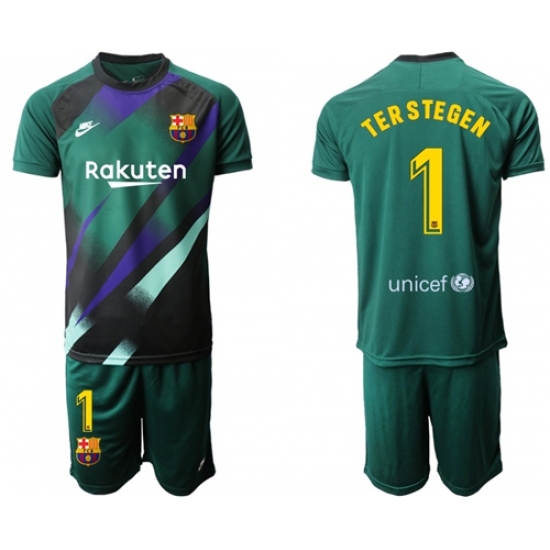 Barcelona #1 Ter Stegen Green Goalkeeper Soccer Club Jersey