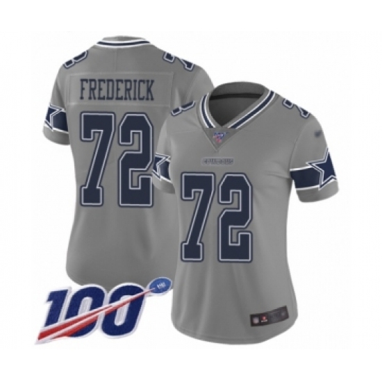 Women's Dallas Cowboys #72 Travis Frederick Limited Gray Inverted Legend 100th Season Football Jersey - Ujersey