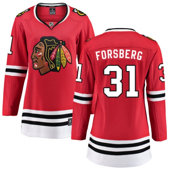 Women's Chicago Blackhawks #31 Anton Forsberg Fanatics Branded Red Home Breakaway NHL Jersey - Ujersey