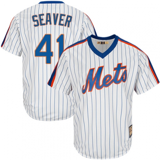 Men's Majestic New York Mets #41 Tom Seaver Replica White Cooperstown MLB Jersey - Ujersey