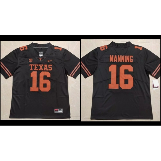 Men's Texas Longhorns #16 Peyton Manning Black Stitched Jersey - Ujersey