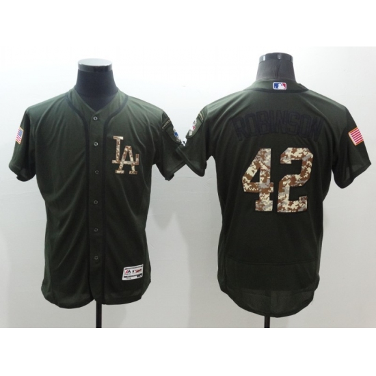 Men's Los Angeles Dodgers #42 Jackie Robinson Green Salute to Service Jersey - Ujersey
