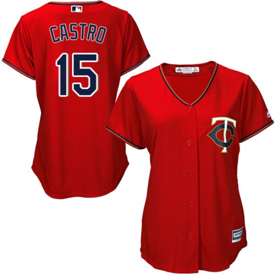 Women's Majestic Minnesota Twins #15 Jason Castro Authentic Scarlet Alternate Cool Base MLB Jersey - Ujersey