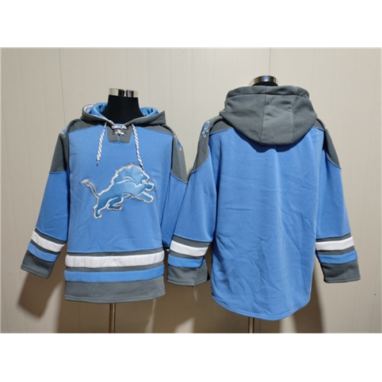 Men's Detroit Lions Blank Blue Ageless Must-Have Lace-Up Pullover Hoodie - Ujersey