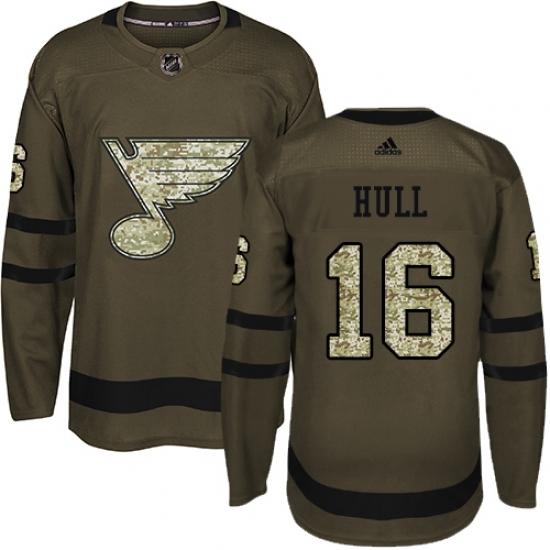 Youth Adidas St. Louis Blues #16 Brett Hull Premier Green Salute to Service NHL Jersey - Ujersey