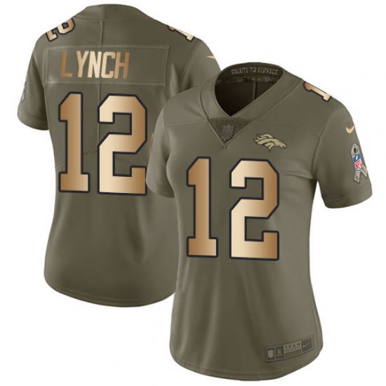 Women's Nike Denver Broncos #12 Paxton Lynch Limited Olive/Gold 2017 Salute to Service NFL Jersey - Ujersey