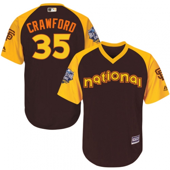 Youth Majestic San Francisco Giants #35 Brandon Crawford Authentic Brown 2016 All-Star National League BP Cool Base MLB Jersey - Ujersey